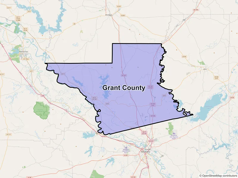 Map of Grant County, Louisiana and ZIP codes