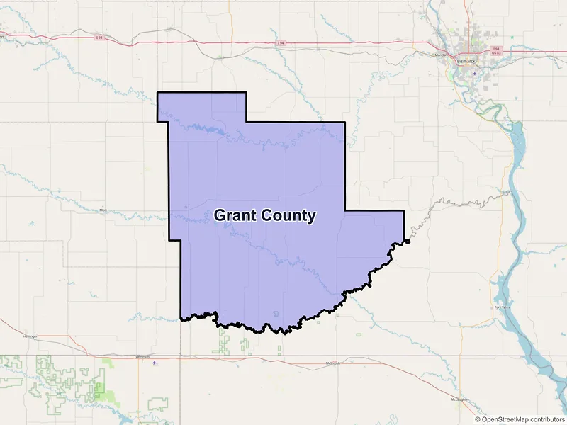 Map of Grant County, North Dakota and ZIP codes