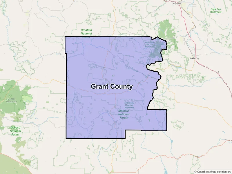 Map of Grant County, Oregon and ZIP codes