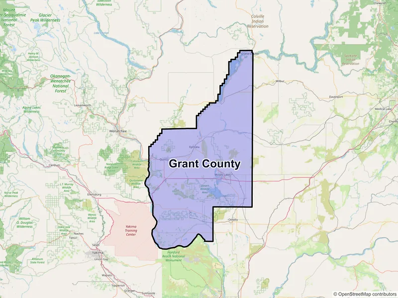 Map of Grant County, Washington and ZIP codes