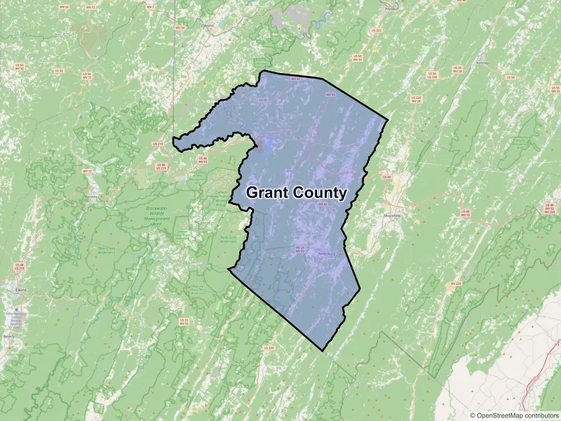 Map of Grant County, West Virginia and ZIP codes