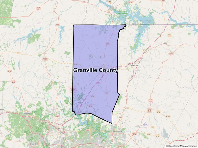 Map of Granville County, North Carolina and ZIP codes