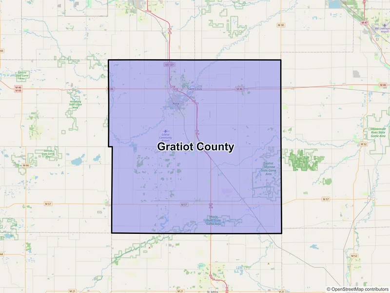 Map of Gratiot County, Michigan and ZIP codes