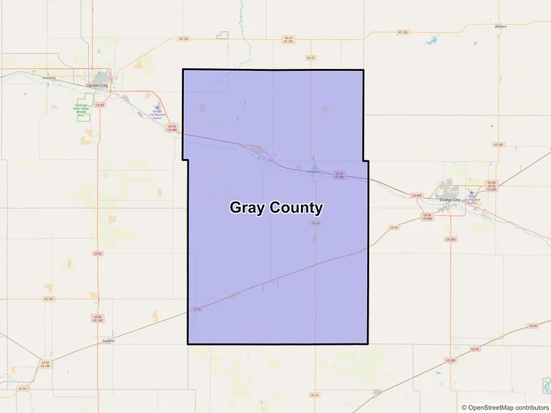 Map of Gray County, Kansas and ZIP codes