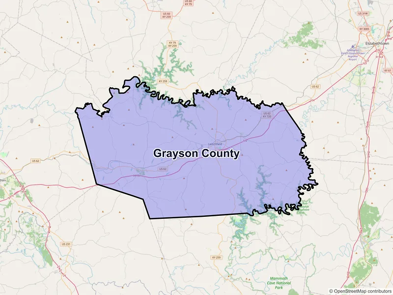 Map of Grayson County, Kentucky and ZIP codes