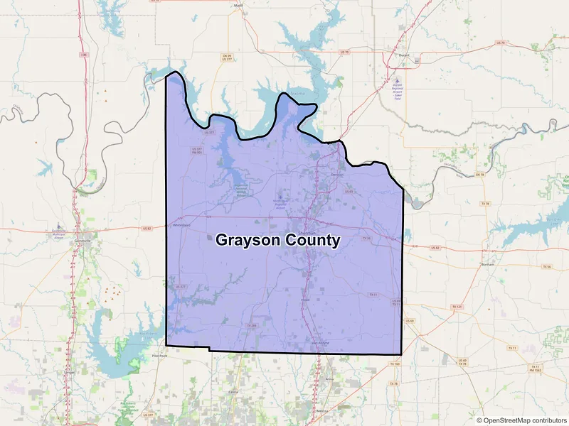 Map of Grayson County, Texas and ZIP codes