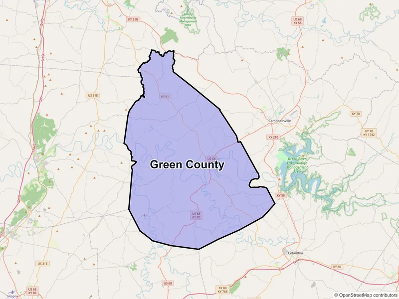 Map of Green County, Kentucky and ZIP codes