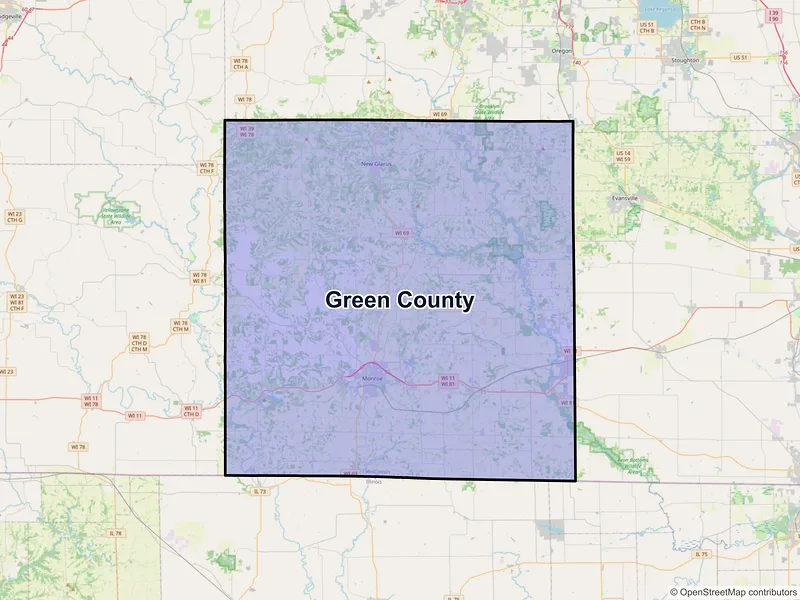 Map of Green County, Wisconsin and ZIP codes