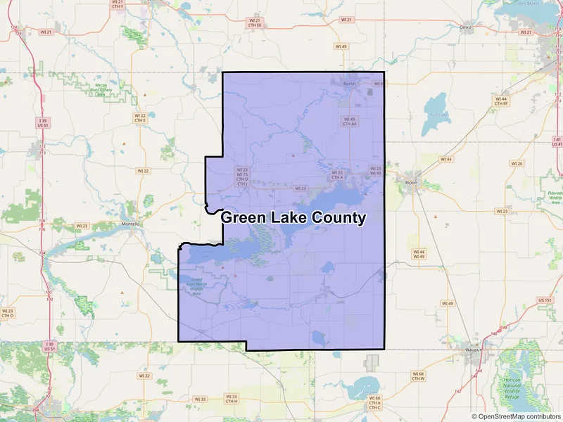 Map of Green Lake County, Wisconsin and ZIP codes