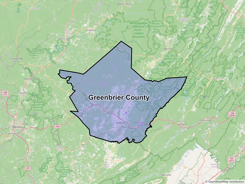 Map of Greenbrier County, West Virginia and ZIP codes