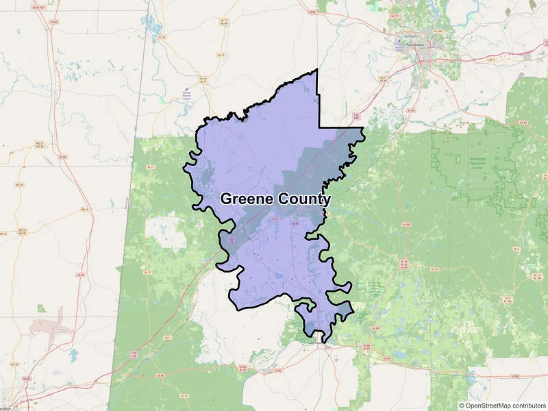 Map of Greene County, Alabama and ZIP codes