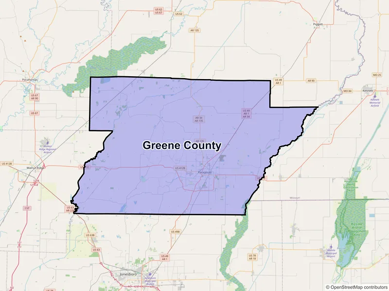 Map of Greene County, Arkansas and ZIP codes