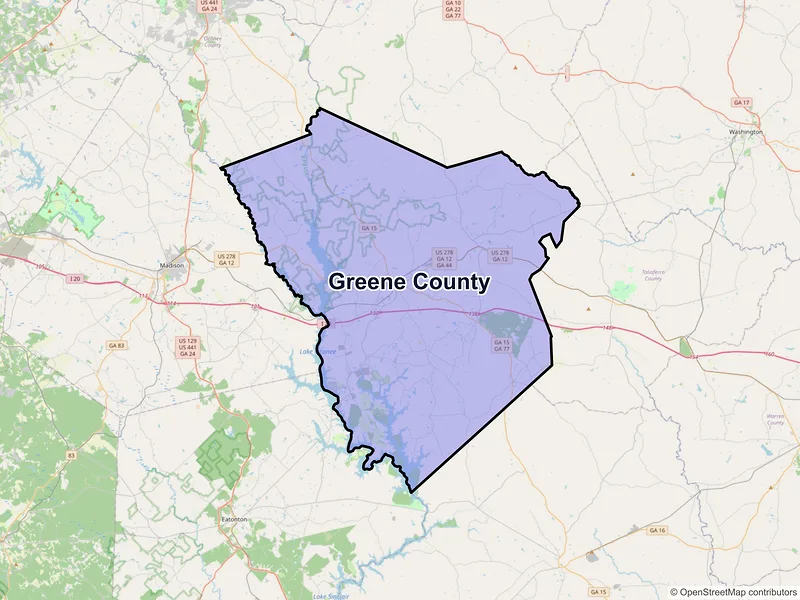 Map of Greene County, Georgia and ZIP codes