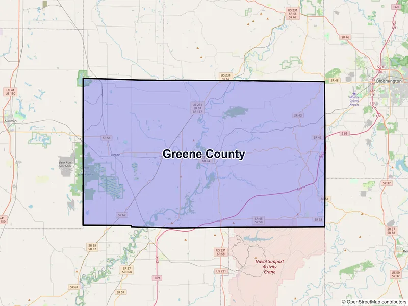 Map of Greene County, Indiana and ZIP codes