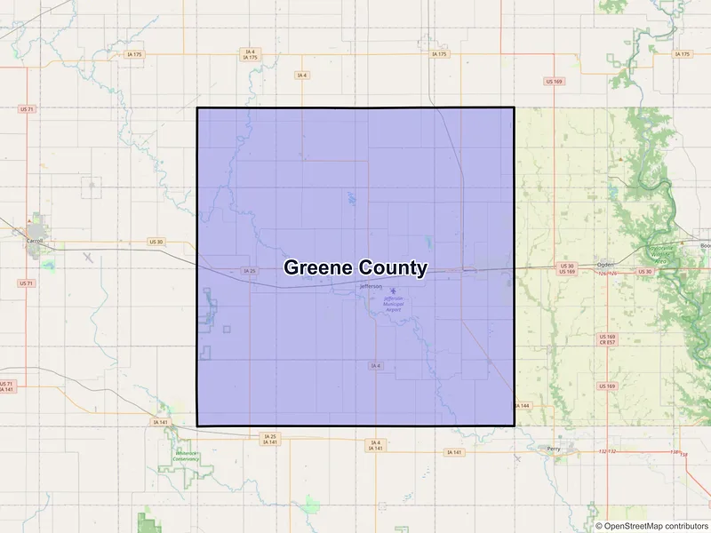 Map of Greene County, Iowa and ZIP codes