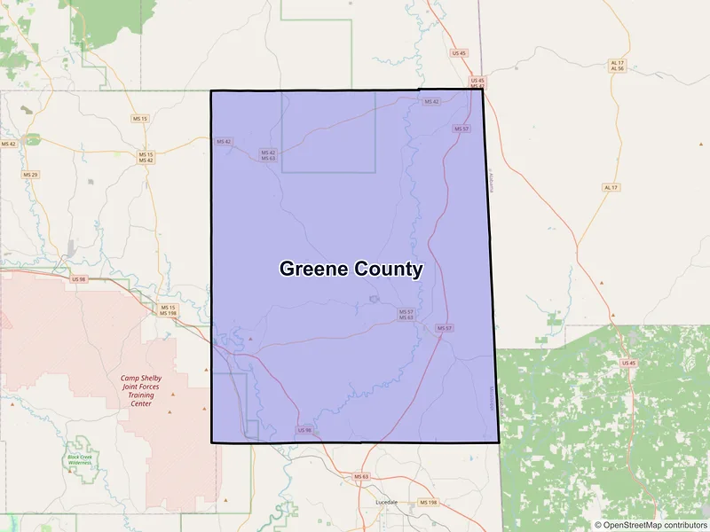 Map of Greene County, Mississippi and ZIP codes