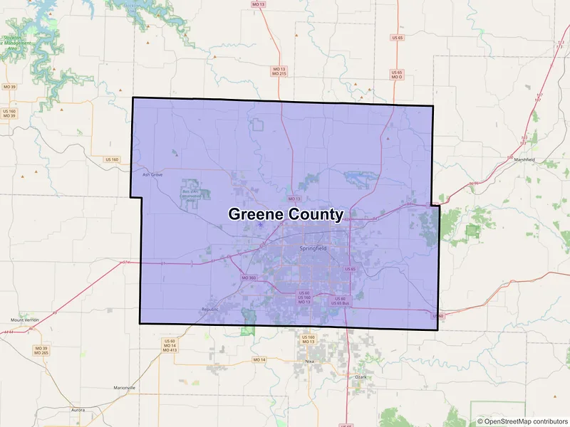 Map of Greene County, Missouri and ZIP codes