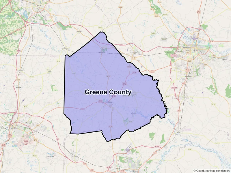 Map of Greene County, North Carolina and ZIP codes