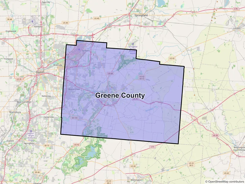 Map of Greene County, Ohio and ZIP codes