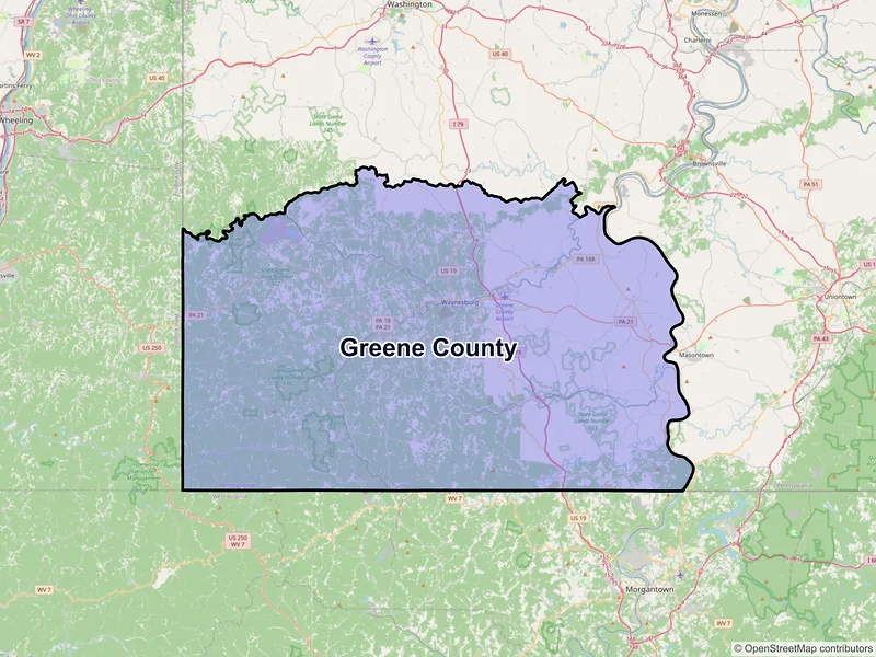 Map of Greene County, Pennsylvania and ZIP codes