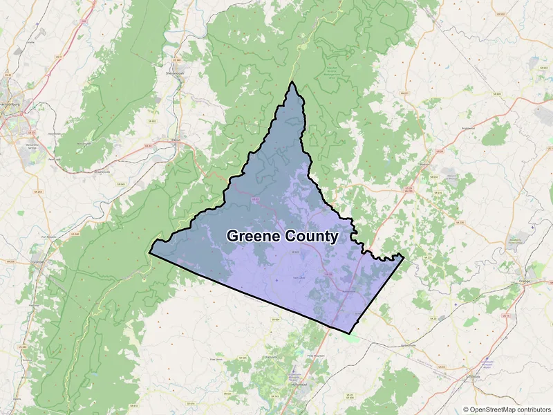 Map of Greene County, Virginia and ZIP codes