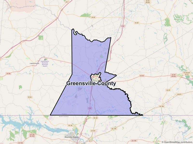 Map of Greensville County, Virginia and ZIP codes