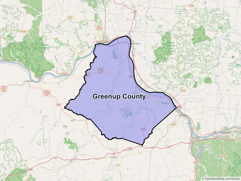 Map of Greenup County, Kentucky and ZIP codes