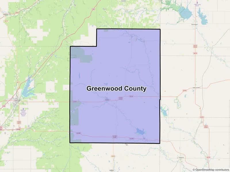 Map of Greenwood County, Kansas and ZIP codes