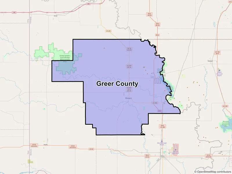 Map of Greer County, Oklahoma and ZIP codes