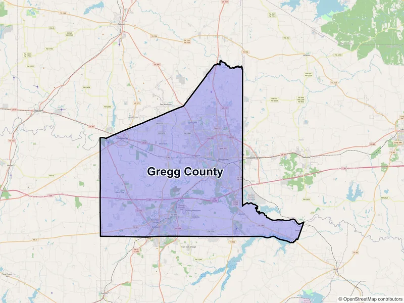 Map of Gregg County, Texas and ZIP codes