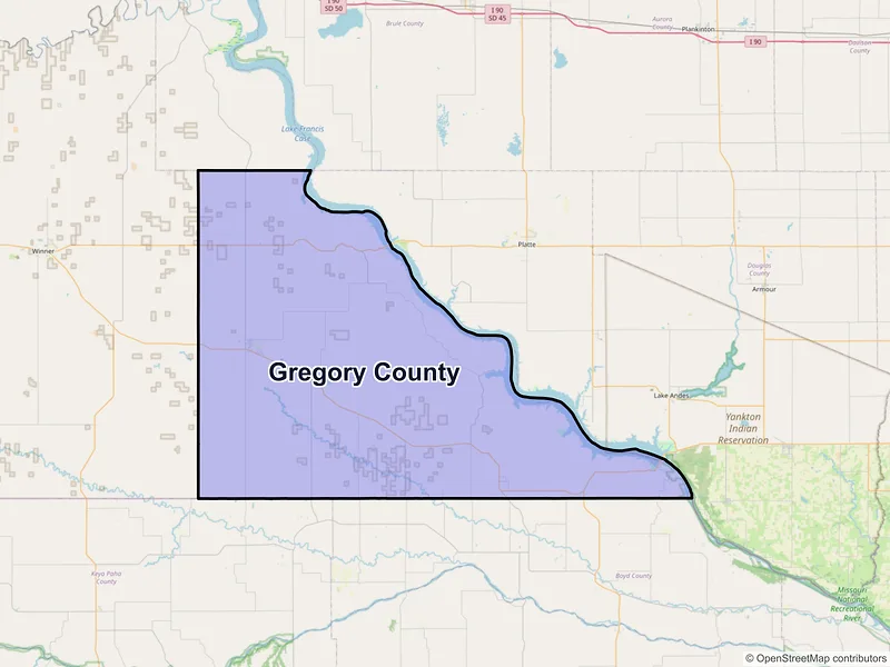 Map of Gregory County, South Dakota and ZIP codes