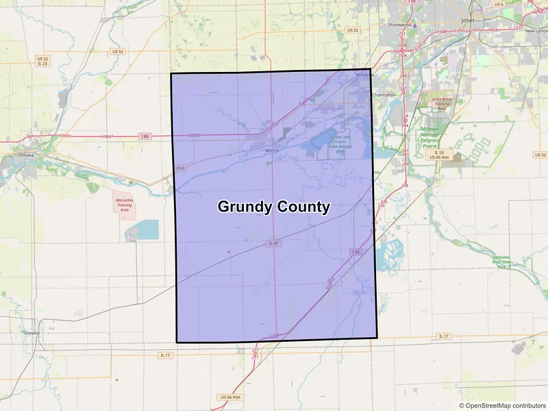 Map of Grundy County, Illinois and ZIP codes