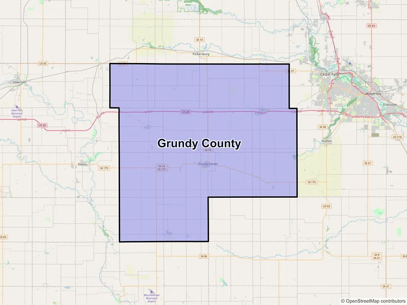 Map of Grundy County, Iowa and ZIP codes