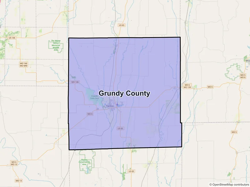 Map of Grundy County, Missouri and ZIP codes