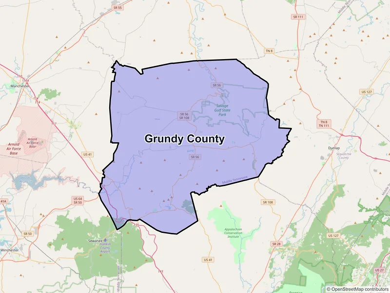 Map of Grundy County, Tennessee and ZIP codes