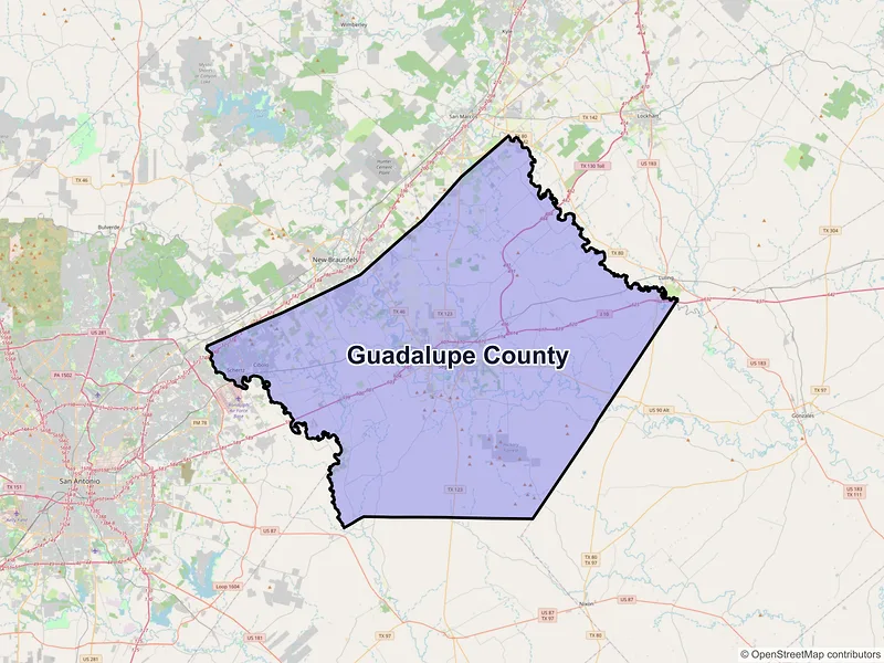 Map of Guadalupe County, Texas and ZIP codes