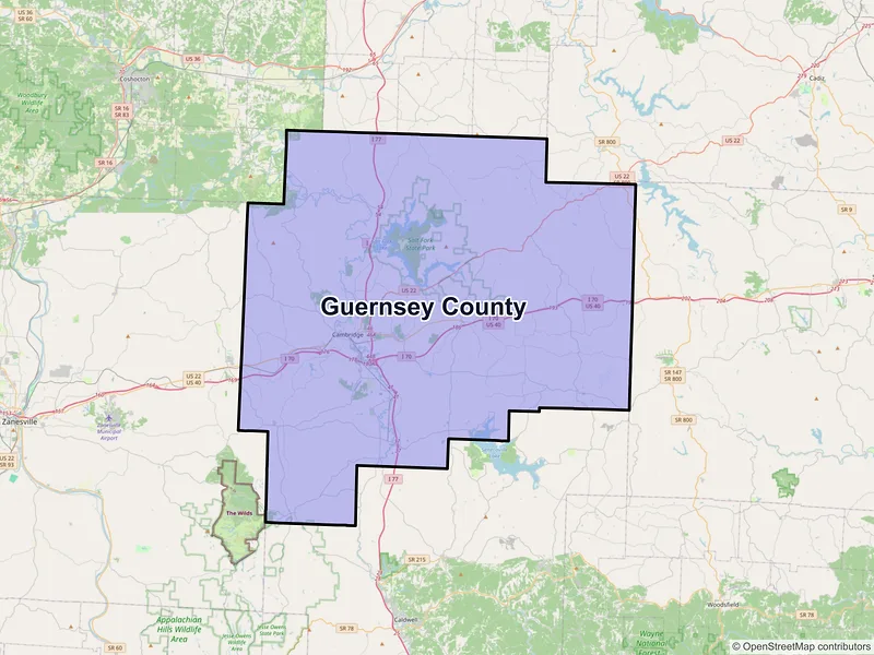 Map of Guernsey County, Ohio and ZIP codes