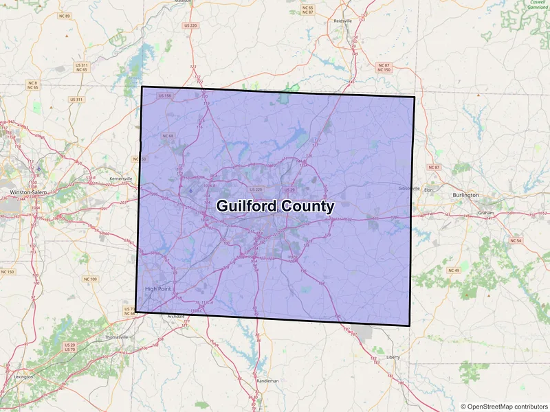 Map of Guilford County, North Carolina and ZIP codes