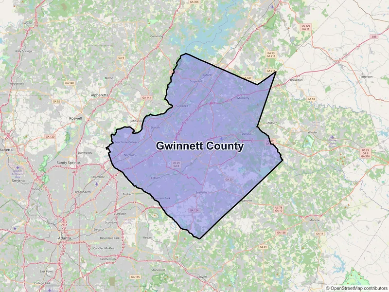 Map of Gwinnett County, Georgia and ZIP codes