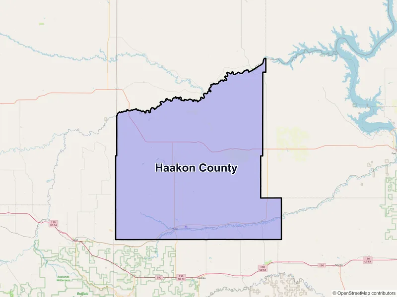 Map of Haakon County, South Dakota and ZIP codes