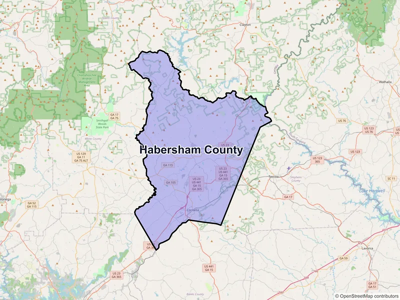 Map of Habersham County, Georgia and ZIP codes