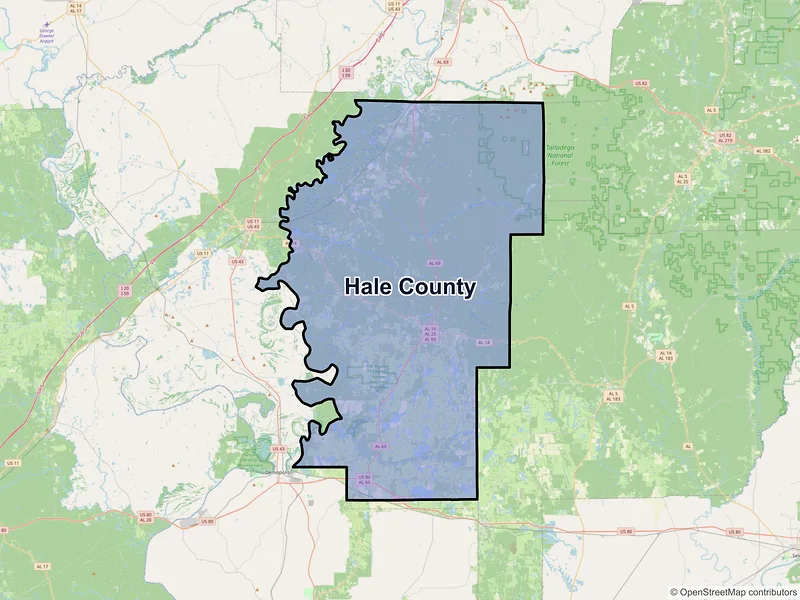 Map of Hale County, Alabama and ZIP codes