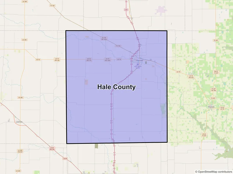 Map of Hale County, Texas and ZIP codes