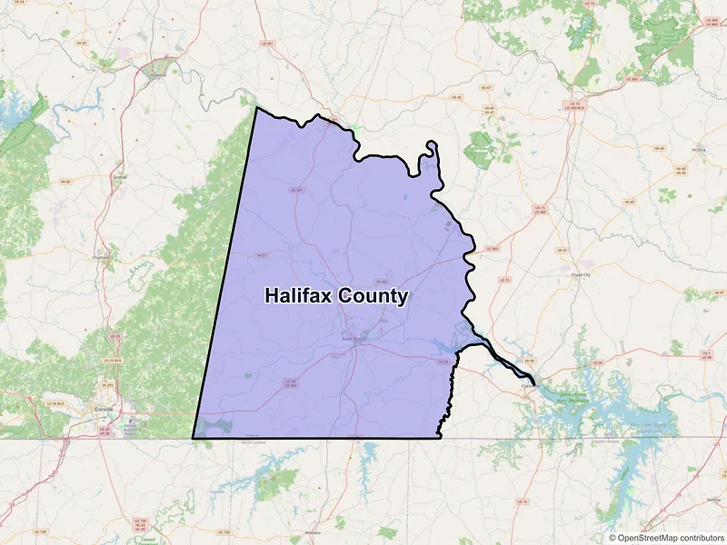 Map of Halifax County, Virginia and ZIP codes
