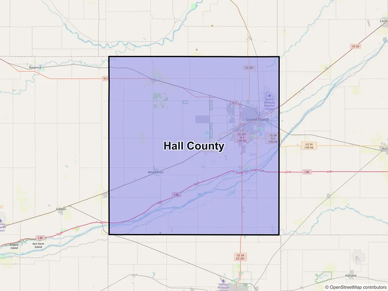Map of Hall County, Nebraska and ZIP codes