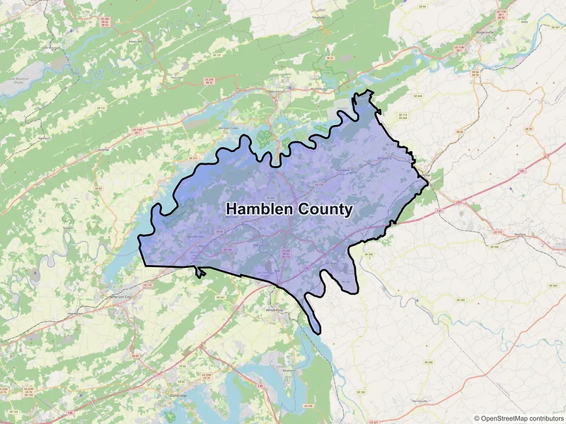Map of Hamblen County, Tennessee and ZIP codes