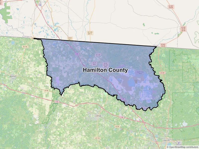 Map of Hamilton County, Florida and ZIP codes