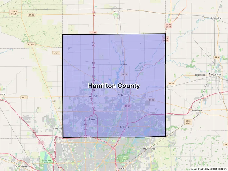 Map of Hamilton County, Indiana and ZIP codes