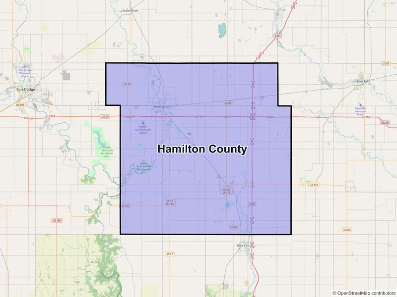 Map of Hamilton County, Iowa and ZIP codes