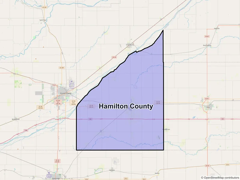 Map of Hamilton County, Nebraska and ZIP codes